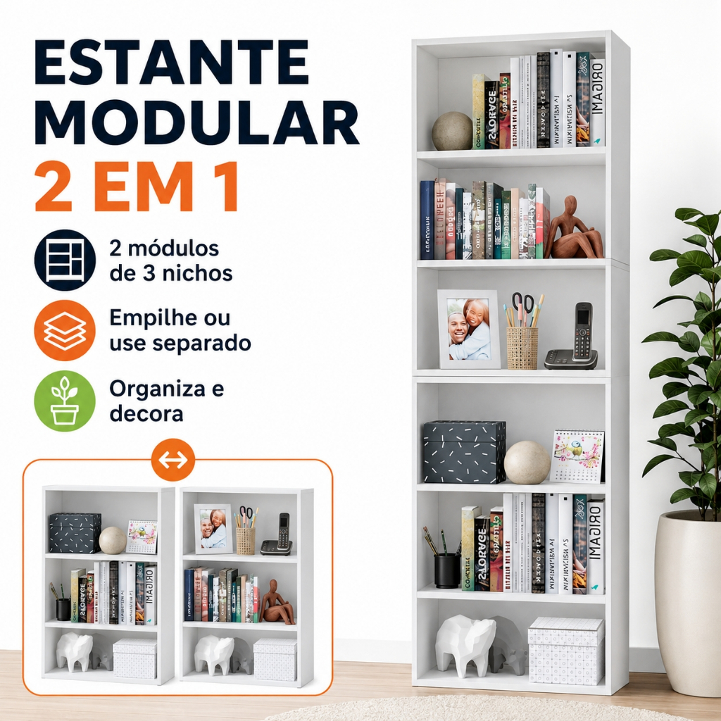 Prateleira Expositor Bipartido Vertical Multiuso Quarto e Sala