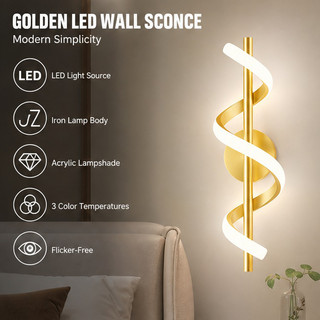 Arandela LED Espiral 3 Temperaturas de Cor Luz Suave e Amigável aos Olhos  Bivolt 110V-220V Ideal para Quarto e Sala