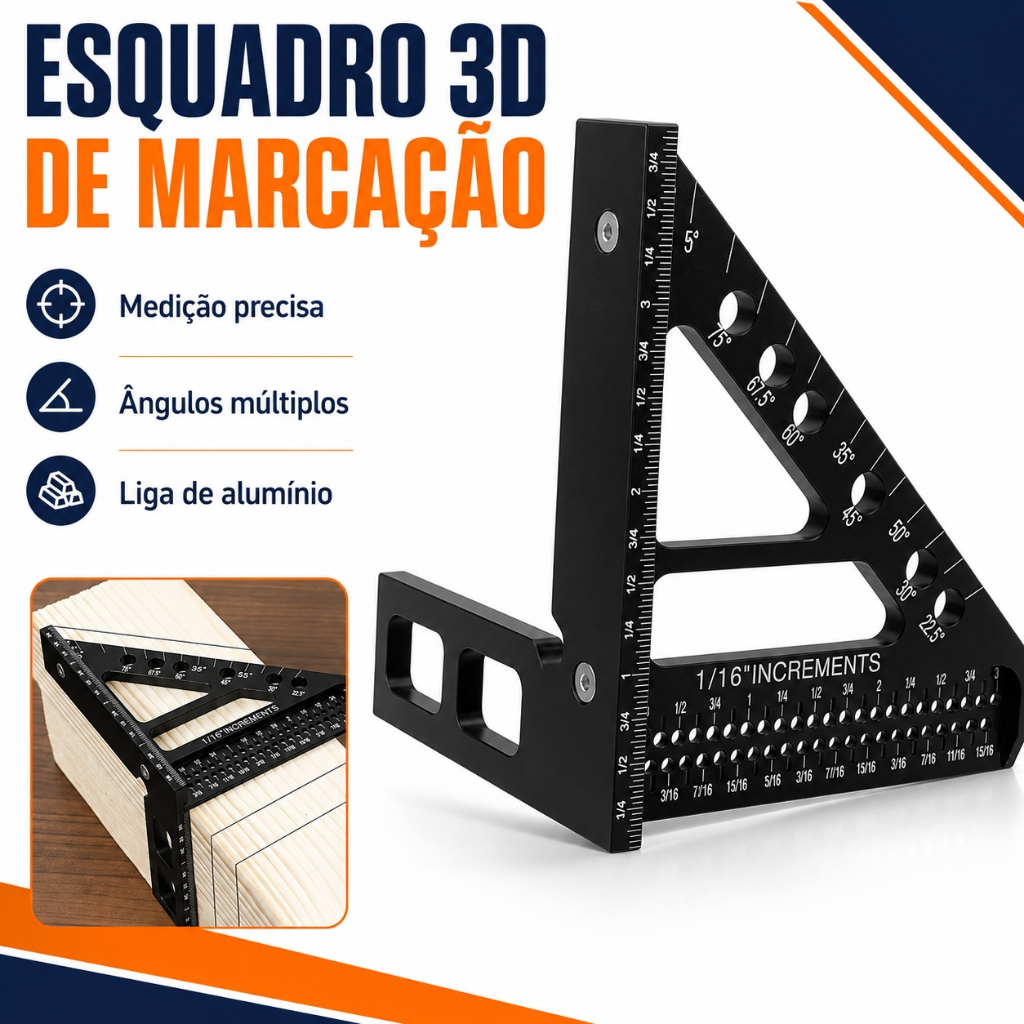 Esquadro de Alumínio Reforçado para Carpintaria - Precisão Profissional