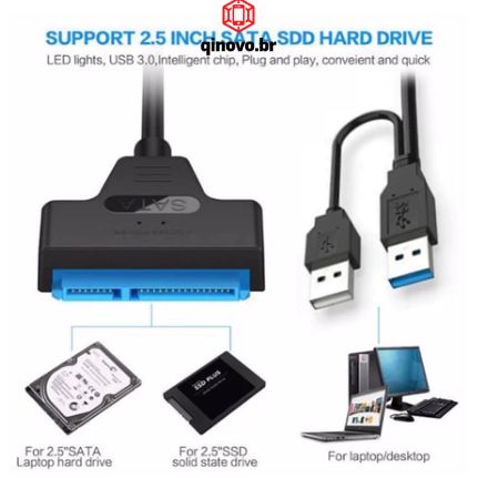 Cabo Conversor Adaptador Usb 3.0 Sata Dual + usb 2,0 12v 2a Hd