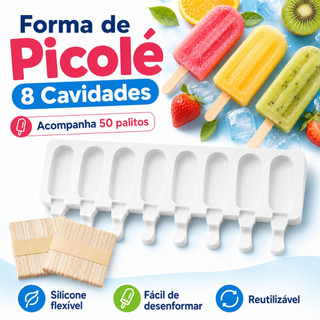 Forma de Sorvete Molde de Picolé de Silicone Com Tampa + 50 Palitos