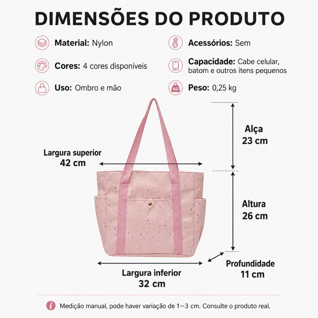 Bolsa de Ombro Grande com Padrão de Estrelas, Impermeável, em Nylon · foto 2