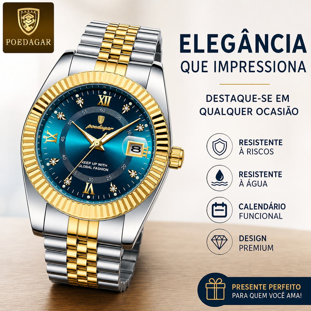 Relógio POEDAGAR 910 Masculino Aço Inoxidável Alta Qualidade Calendário Estilo Luxo Custo‑Benefício Excelente