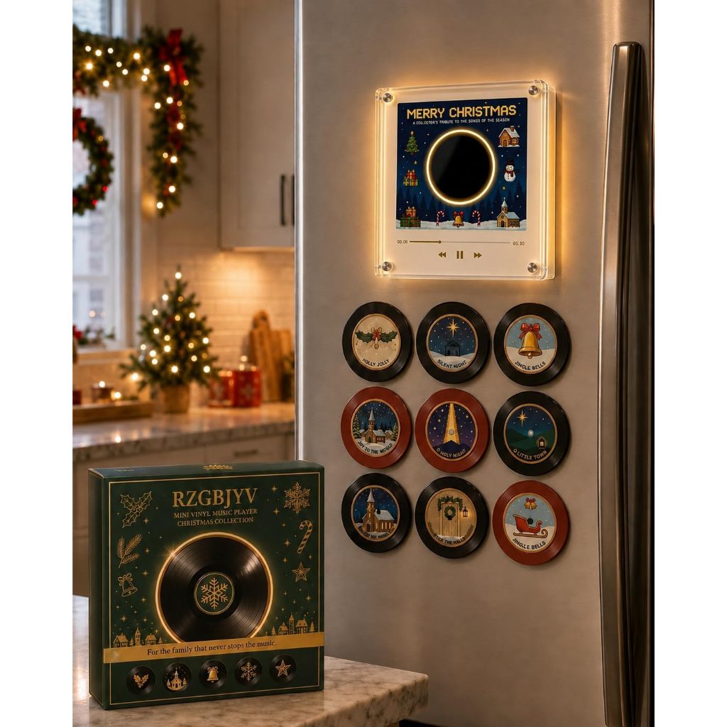 TechVibe Christmas Vinyl Player Registro De Geladeira Conjunto De Caixa De Música Magnética NFC Coleção De Natal Com 9 D