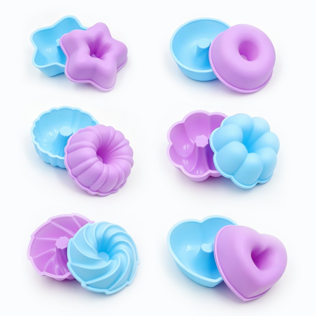 Kit 12 Formas de Silicone para Bolos e Doces – 6 Modelos (Coração, Estrela, Flor), Antiaderente, Compatível com Forno, A