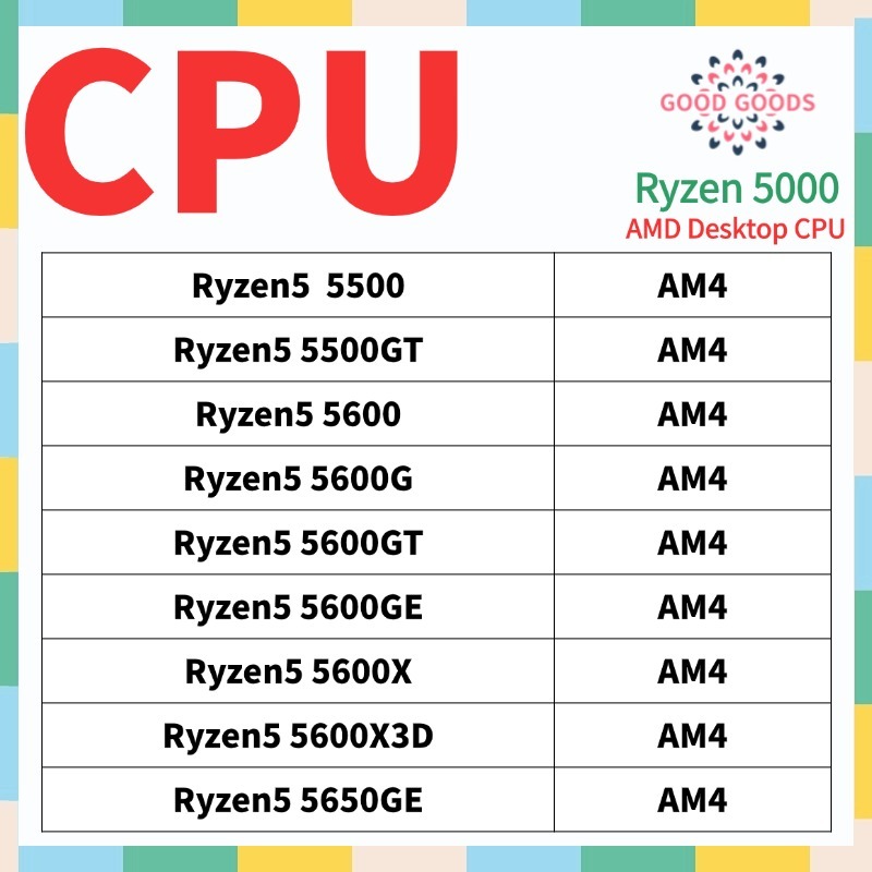 Ryzen5 5500 5500GT 5600 5600G 5600GT 5600GE 5600X 5600X3D 5650GE AMD Ryzen 5000 Processador Desktop CPU Soquete AM4 1331