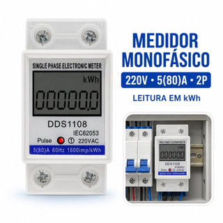 1 Peça Medidor de Energia Digital Monofásico com Display LCD, 220V 80A
