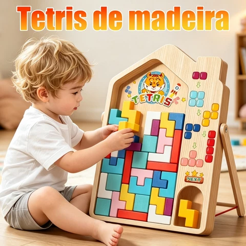 Blocos de Tetris coloridos de madeira MDF,Brinquedo Montessori Quebra Cabeça,3 em 1Tetris,para bebê Educação Infantil