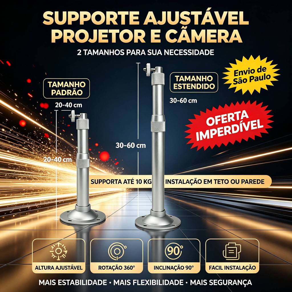 Suporte de teto ajustável portátil, adequado para instalação na parede de projetores domésticos e de escritório