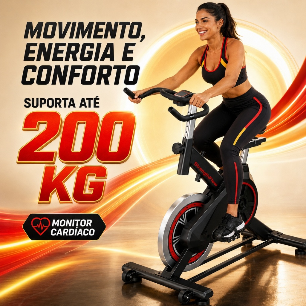 Bicicleta Spinning Ergométrica Profissional Versão Atualizada Com Monitor Suporta até 200kg