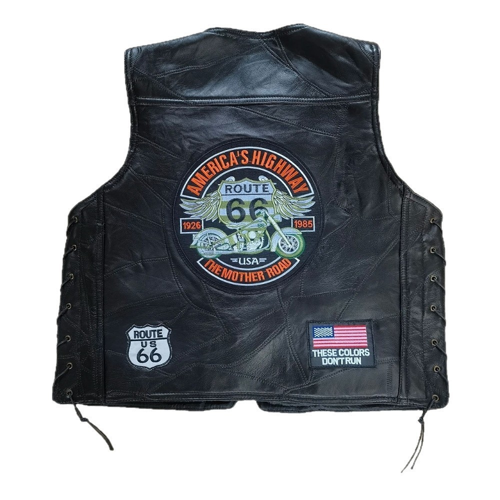 Quatro Estações s-5xl Harley Motocicleta Equitação Colete De Couro Masculino Bordado Crachá Rua casual Jaqueta