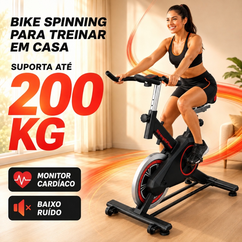 Bicicleta Spinning Ergométrica Profissional com Monitor de Frequência Cardíaca | Academia e Fitness em Casa