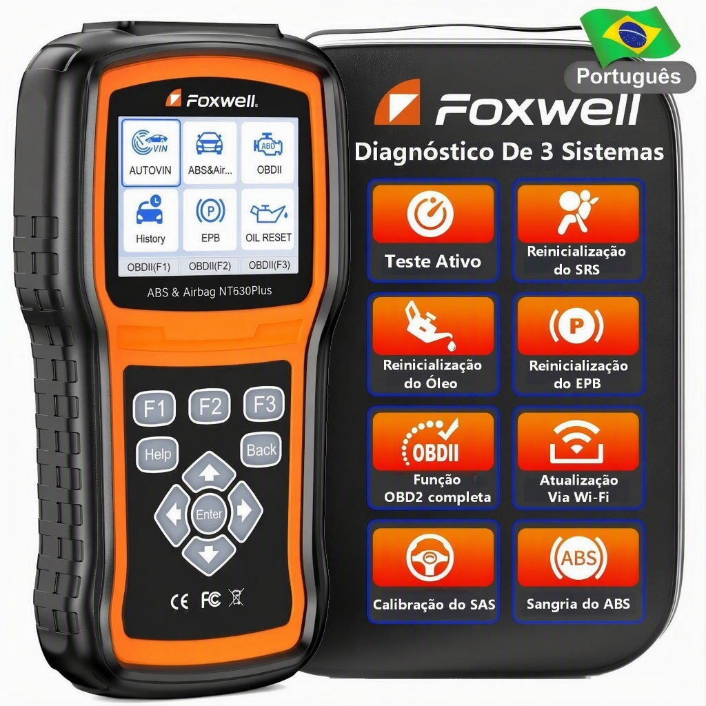 Foxwell NT630Plus Scanner Automotivo Ferramenta De Diagnóstico ABS Airbag EPB Óleo SAS Calibração Motor Leitor Código