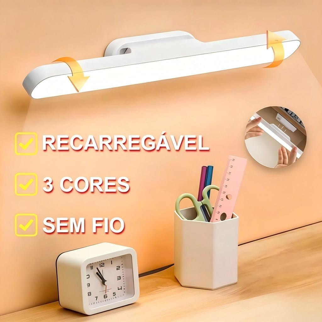 luminária led recarregável magnética 3 cores em 1 com controle remoto para mesa leitura