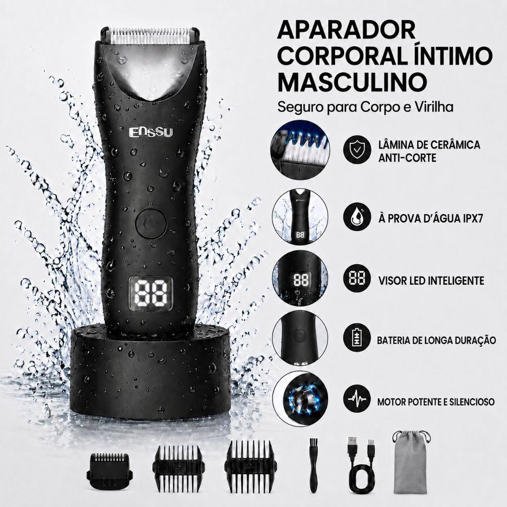 Aparador Pelos Masculino IPX7 Impermeável Corpo Inteiro Virilha Axilas Recarregável