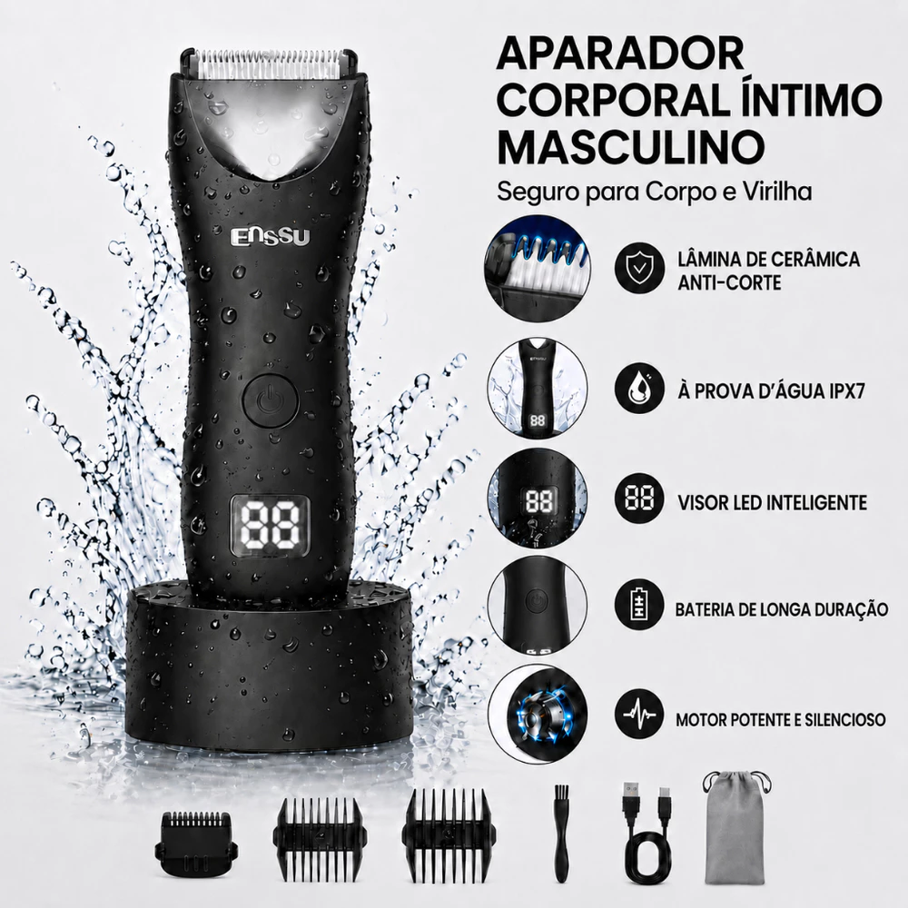 Aparador Pelos Masculino IPX7 Impermeável Corpo Inteiro Virilha Axilas Recarregável