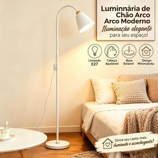 Luminária de Chão Arco Soquete E27 Sem Lâmpada, Cabeça Ajustável, Iluminação Minimalista para Sala e Quarto