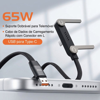 Cabo Tipo C De 65 W/120 Com Suporte Dobrável Para Celular , Conector L , Carregamento Rápido USB-A