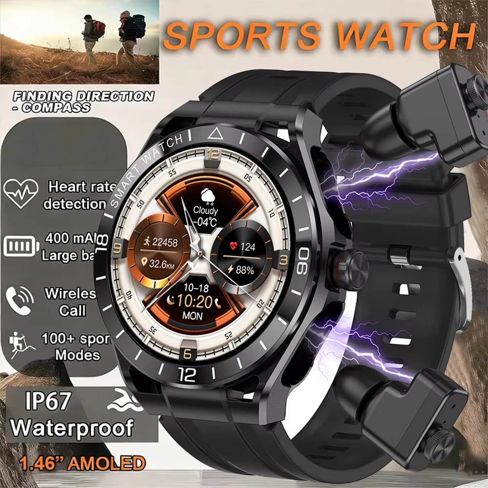 2026 Novo 2 Em 1 Relógio Inteligente Com Fones De Ouvido Smartwatch TWS Bluetooth Fone Freqüência Cardíaca Monitor Oxigê