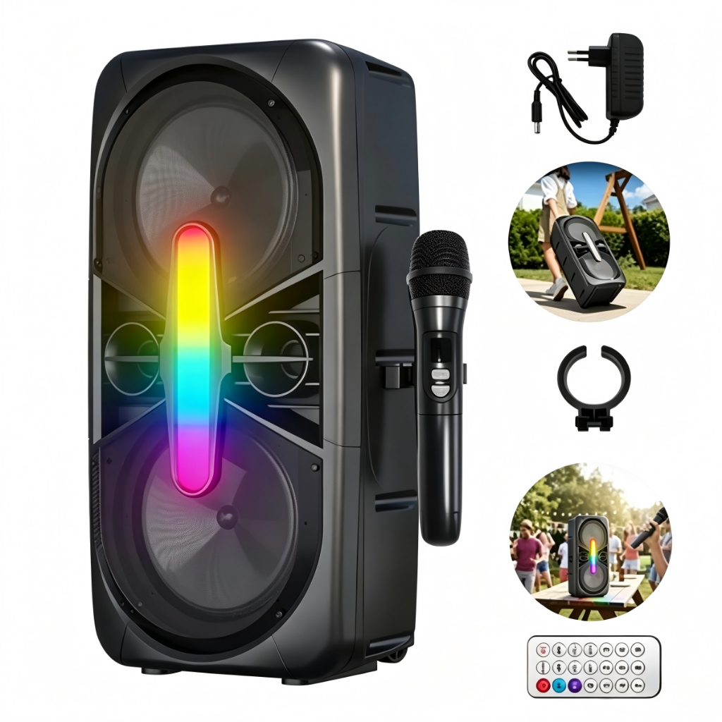 Caixa Caixinha De Som Portátil Bluetooth Microfone Karaokê