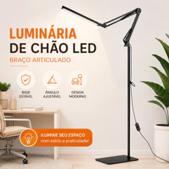 luminária de piso 190cm bivolt articulada chão pedestal coluna lustre metal Luz LED
