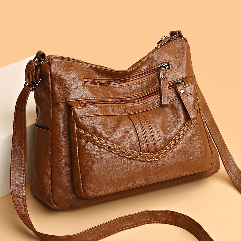 Bolsa Transversal Feminino Grande Moda Listrada Padrão Macio Couro PU Alça De Ombro Ajustável