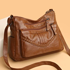 Bolsa Transversal Feminino Grande Moda Listrada Padrão Macio Couro PU Alça De Ombro Ajustável