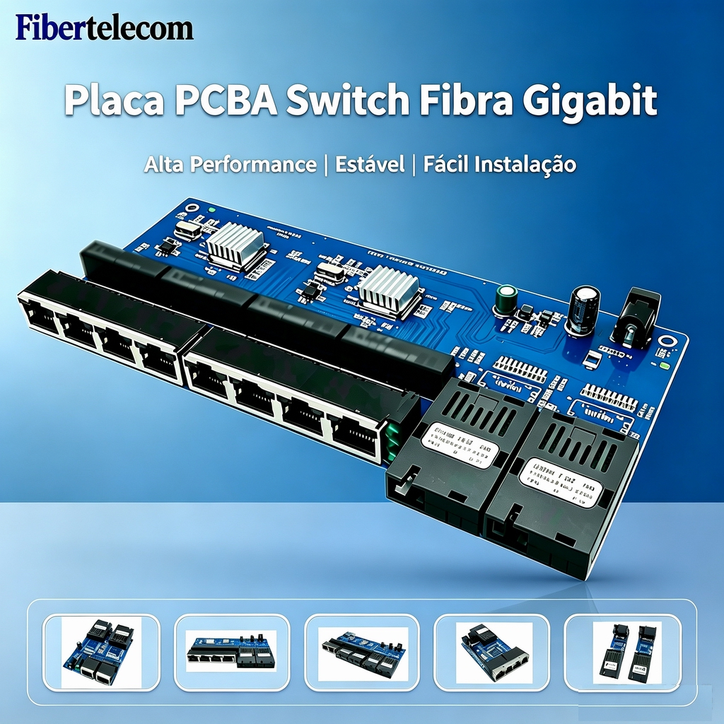 Placa PCBA Switch Gigabit 1-8 Portas Fibra Óptica + 1-8 Portas RJ45 Ethernet 10/100/1000Mbps