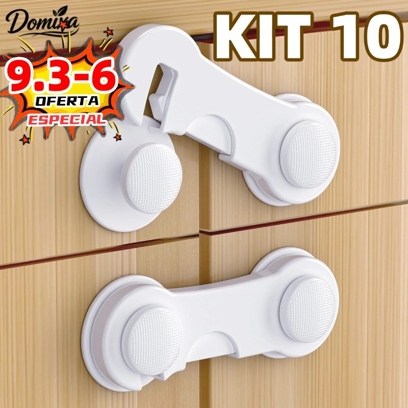 Kit de trava de segurança para porta de gaveta e armário para bebês 10 - Cores simples disponíveis