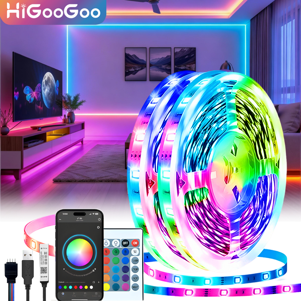 HiGooGoo Fita Led Rgb Colorida 5/10/20/30M Controle Fonte Led Decoração Casa Loja Gesso Teto Sanca Vitrine