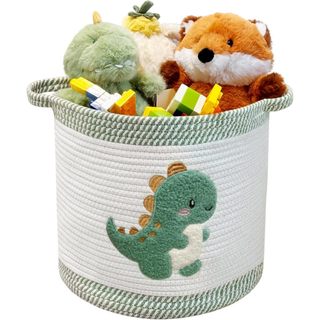 Cesto De Armazenamento De Brinquedos (12 " X) , Cobertor Roupa Suja Tecido Com Corda De Algodão Lindo Dinossauro Bordado