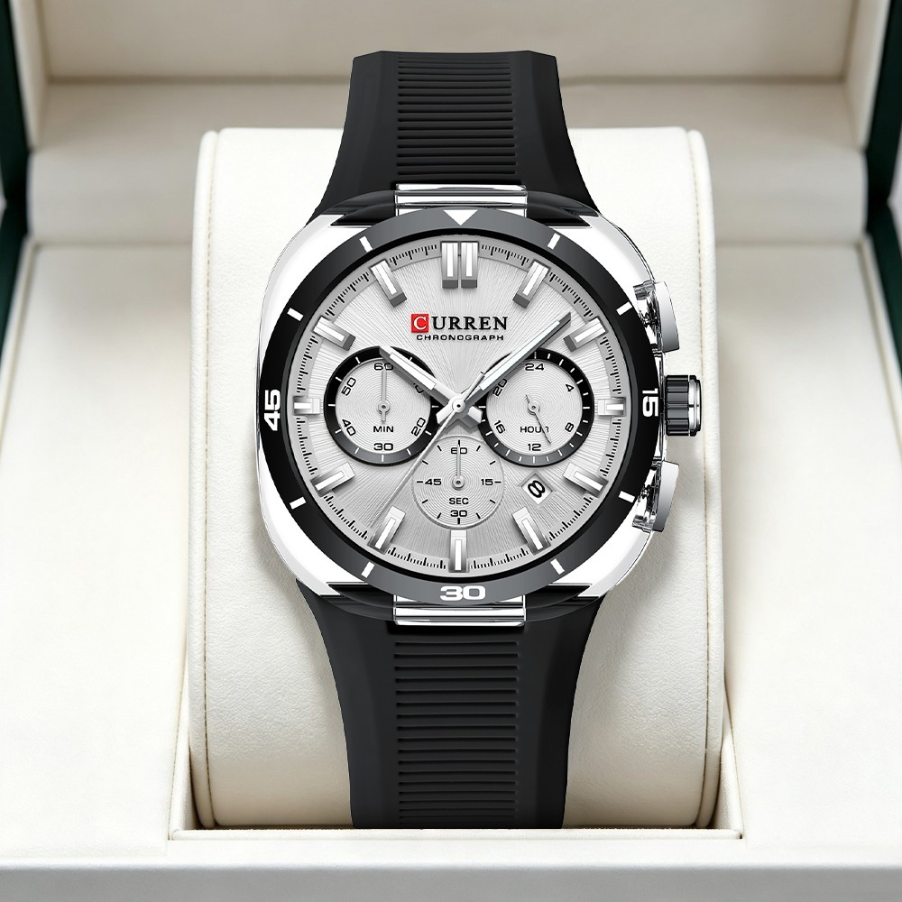 Relógio Masculino CURREN Novo Modelo Com Pulseira De Silicone , Cronógrafo , Mãos Luminosas , Exibição De Data , Design