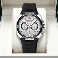 Relógio Masculino CURREN Novo Modelo Com Pulseira De Silicone , Cronógrafo , Mãos Luminosas , Exibição De Data , Design