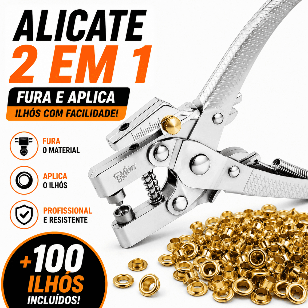 Alicate aplicar ilhós 2 em 1 profissional fura e aplica +100 Ilhós Incluídos