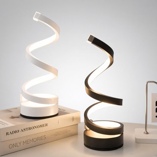 Luminária Abajur de Cabeceira Moderna 3‑em‑1, Haste Espiral Flexível, Carregamento USB, Luz Noturna para Quarto
