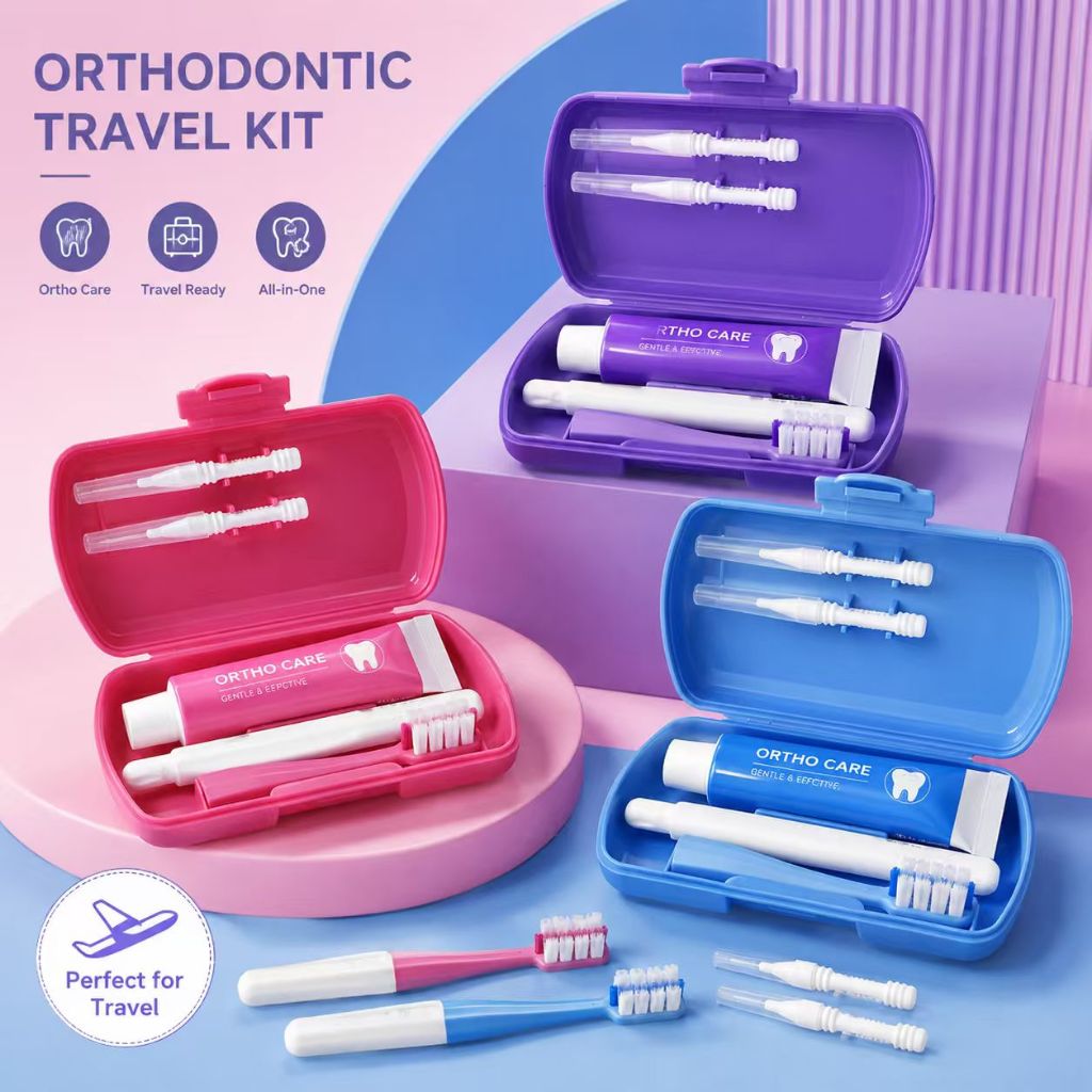 Kit De Viagem Dental Portátil 3 Em 1 | Conjunto De Escova De Dentes + Pasta De Dente + Interdental Para Viagens Casa Adu