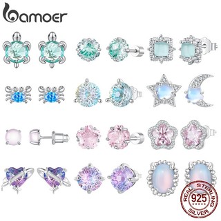 Brincos De Prata Esterlina 925 Bamoer , Série De Zircônia Única , Joias Da Moda Para Presente Feminino