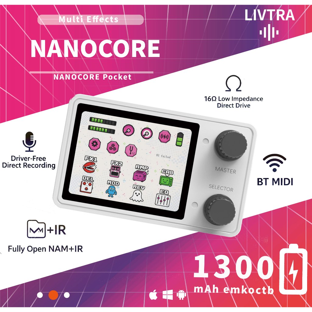 LIVTRA NANOCORE Guitarra Processador Multiefeito Pedal De Bolso AMP AI Tambores Loopback NAM Master Tone