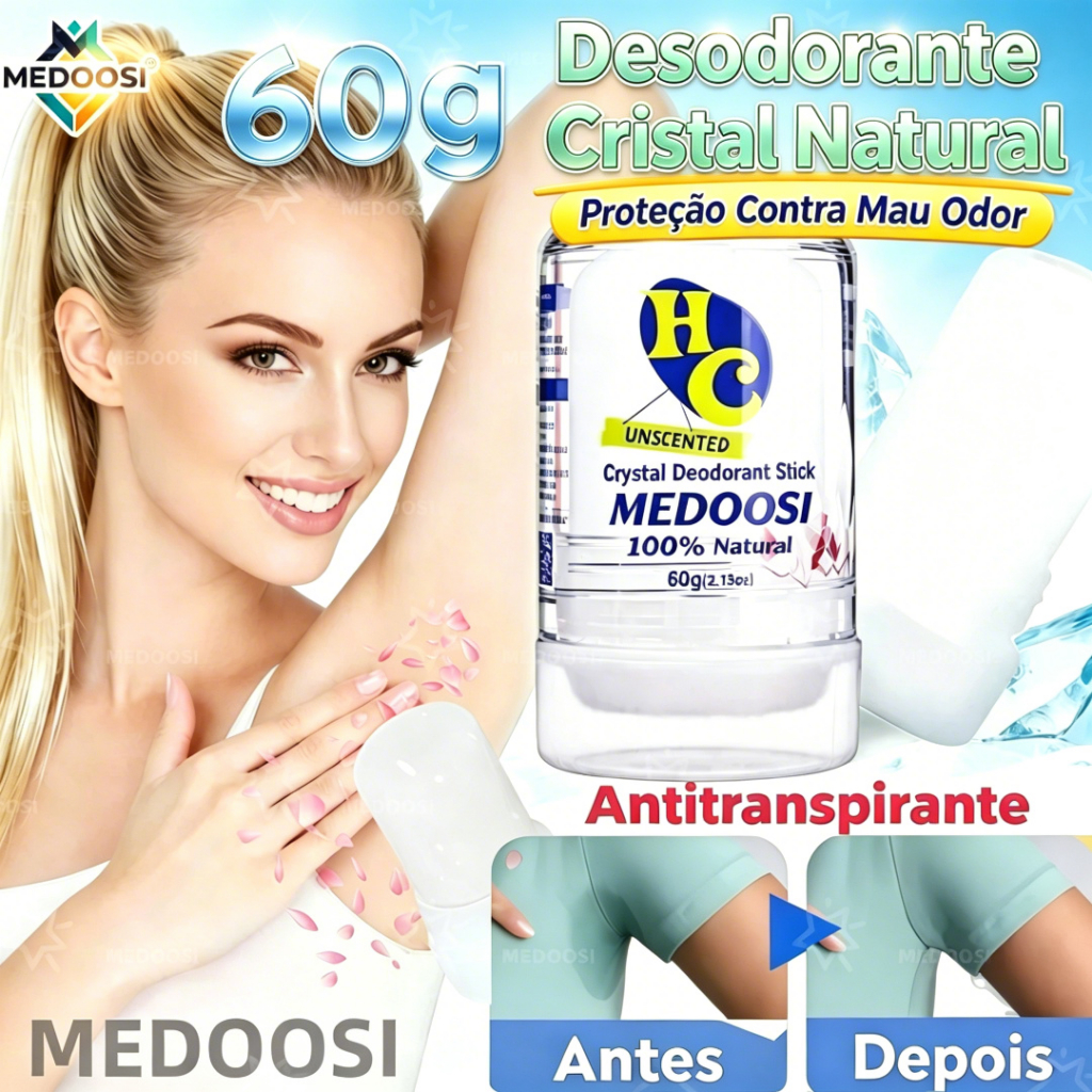 60g Desodorante Natural Cristal Antitranspirante Pedra Alumínio Unissex para o Odor E Todo Corporal