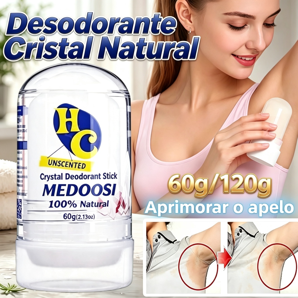 MEDOOSI Desodorante Cristal Pedra de Alumínio 60g/120g | Antitranspirante Unissex Sem Álcool, Reduz Odor, Vermelhidão