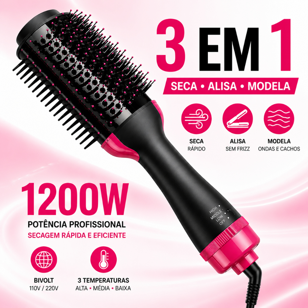 Escova Secadora 110/220v Alisador Elétrica Escova de ar quente Modeladores de cabelo Com 3 Em1 Hair