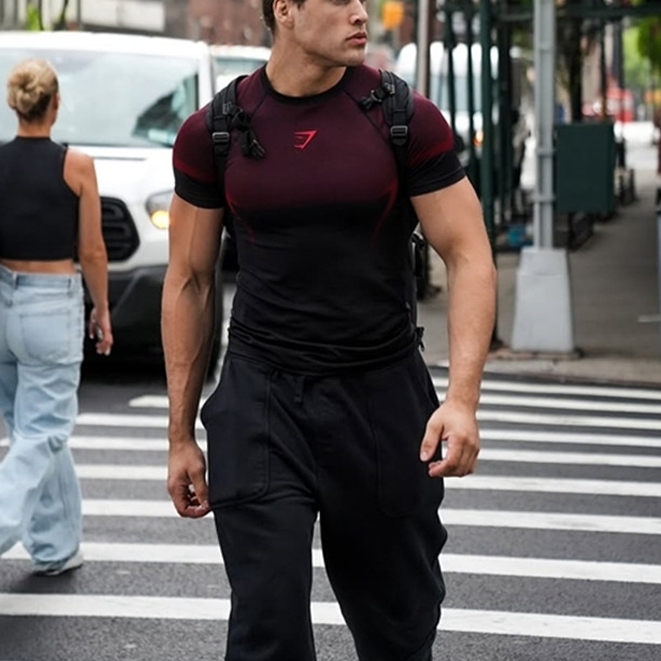 Camisa Esportiva E Fitness Masculina Elástica De Secagem Rápida Ajuste Apertado Treinamento De Corrida Ao Ar Livre Top D