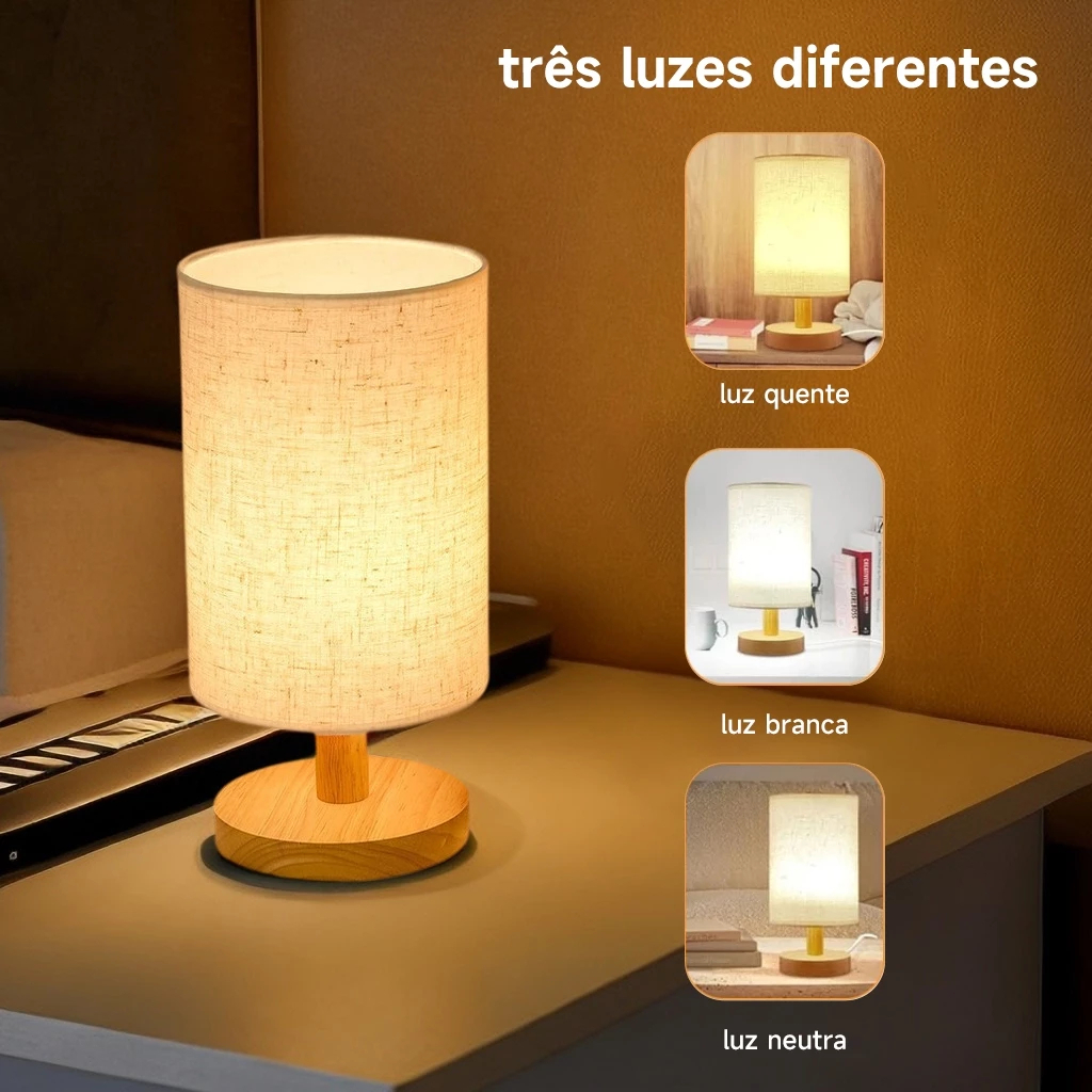 Lâmpada de Mesa Madeira Nórdica Moderna,Recarregável USB , Luz de Noite, Decoração Quarto
