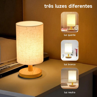 Lâmpada de Mesa Madeira Nórdica Moderna,Recarregável USB , Luz de Noite, Decoração Quarto