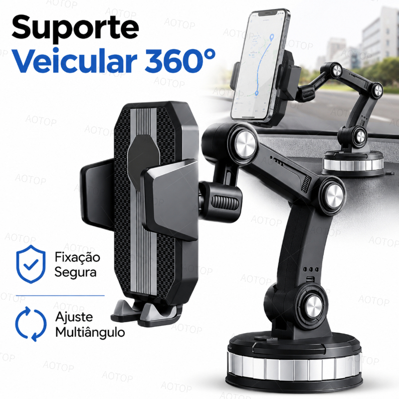Suporte Veicular Para Celular Carro Articulado Ajustável 360° Painel Vidro Parabrisa Universal GPS