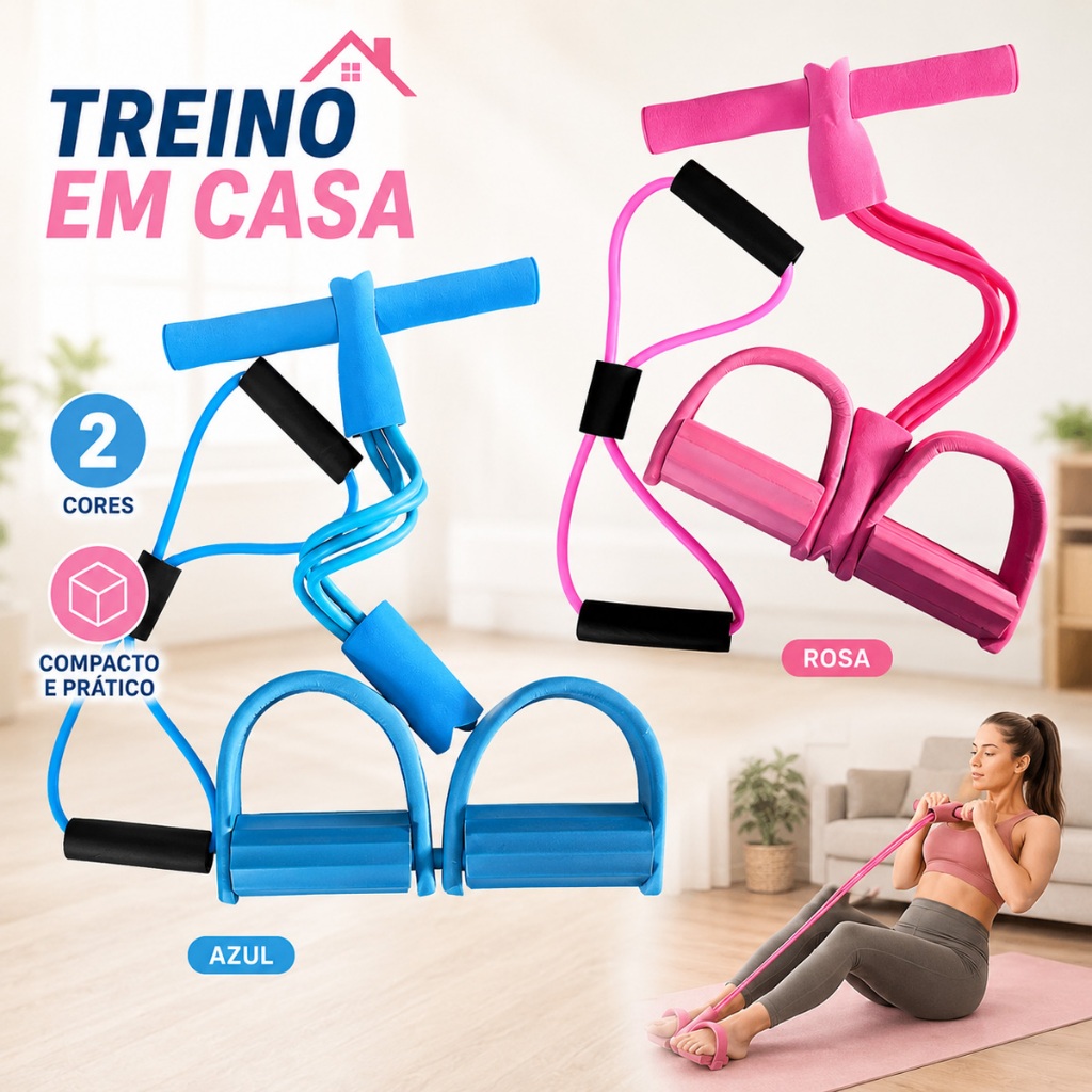 KIT 2 Elástico Extensor Para Exercícios Em 8 + Aparelho Fitness Para Abdominal Ginastica