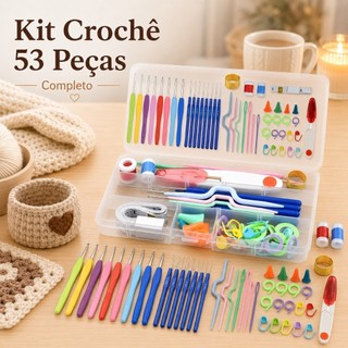 Kit Crochê Completo 53 Peças Para Amiguri Agulhas Tesoura Acessórios Ferramenta