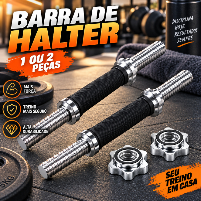 Barra Halter 35cm Profissional com Porcas de Segurança para Musculação e Treino em Casa