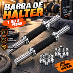 Barra Halter 35cm Profissional com Porcas de Segurança para Musculação e Treino em Casa