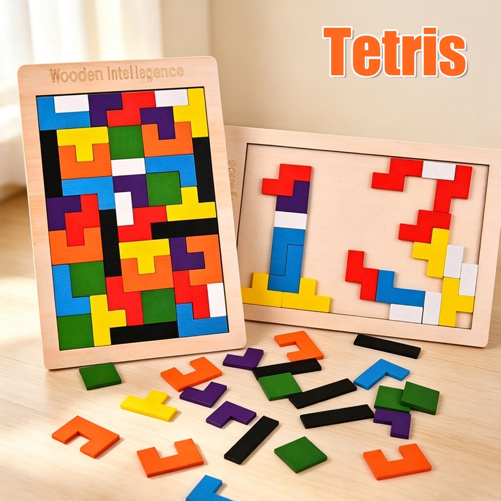 Montessori brinquedos educativos Tetris quebra-cabeça,Quebra-Cabeças Coloridos De Madeira Arco-Íris,Brinquedo educativo